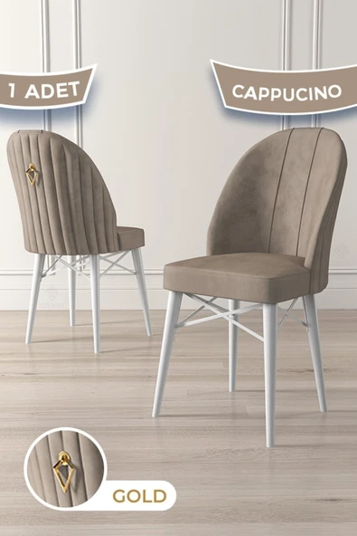 Canisa Ritim Serisi, Beyaz Gürgen Ayaklı 1.sınıf Babyface Ithal Kumaş Cappucino Sandalye Gold Halka 1 Adet ürün görseli 1