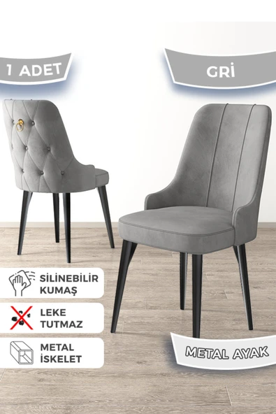 Canisa Newa Serisi, 1.sınıf Babyface Kumaş Siyah Metal Ayak Gold Halkalı, 1 Adet Gri Sandalye ürün görseli 1
