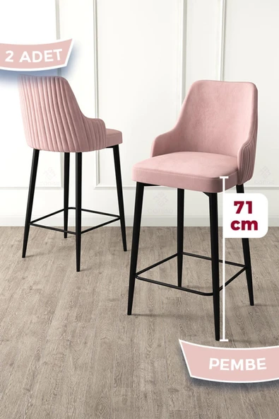 Canisa Enox Serisi 2 Adet Pembe Sandalye Mutfak Bar Sandalyesi, Babyface Kumaş, Siyah Metal Ayak , ürün görseli 1
