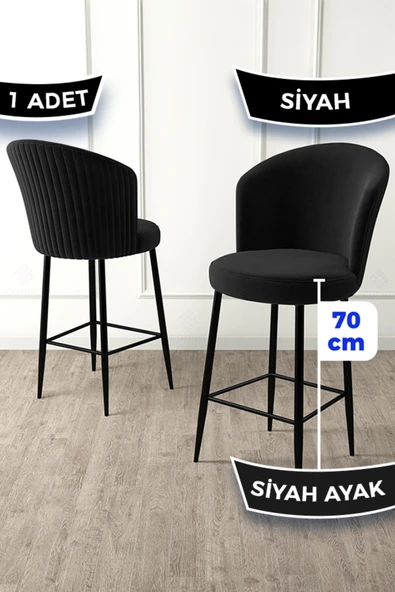 Canisa Concept Fora Serisi 1 Adet Ada Mutfak Sandalyesi Babyface Kumaş Siyah Bar Sandalyesi Siyah Metal Ayak ürün görseli 1