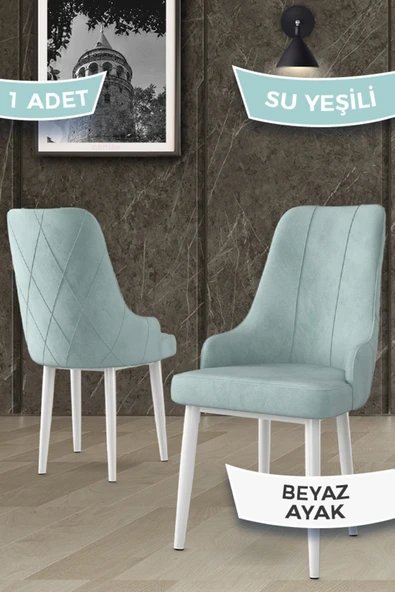 Canisa Concept Trex Serisi 1.sınıf Babyface Kumaş 1 Adet Su Yeşili Sandalye Beyaz Metal Ayak ürün görseli 1