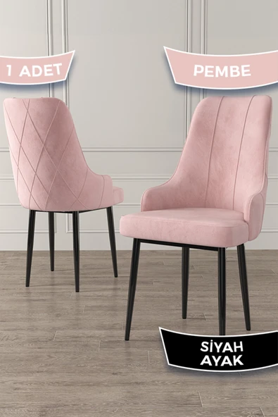 Canisa Trex Serisi 1.sınıf Babyface Kumaş 1 Adet Pembe Sandalye Siyah Metal Ayak ürün görseli 1