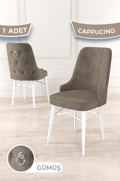 Canisa Concept Pare Serisi, 1.sınıf Babyface Ithal Kumaş, Cappucino Sandalye, Beyaz Gürgen Ayak, Gümüş Halka ürün görseli 1