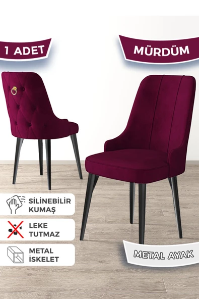 Canisa Newa Serisi, 1.sınıf Babyface Kumaş Siyah Metal Ayak Gold Halkalı, 1 Adet Mürdüm Sandalye ürün görseli 1