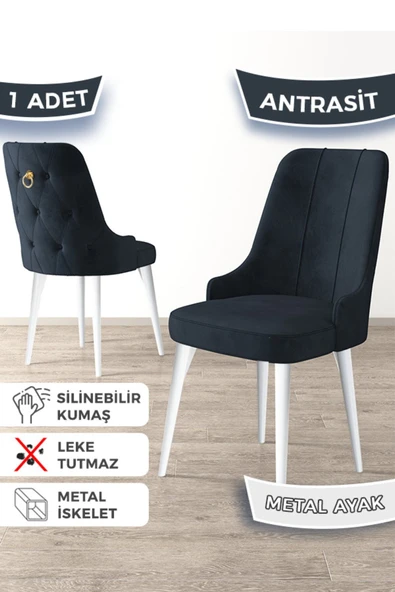 Canisa Newa Serisi, 1.sınıf Babyface Kumaş Beyaz Metal Ayaklı, 1 Adet Antrasit Sandalye Gold Halkalı ürün görseli 1