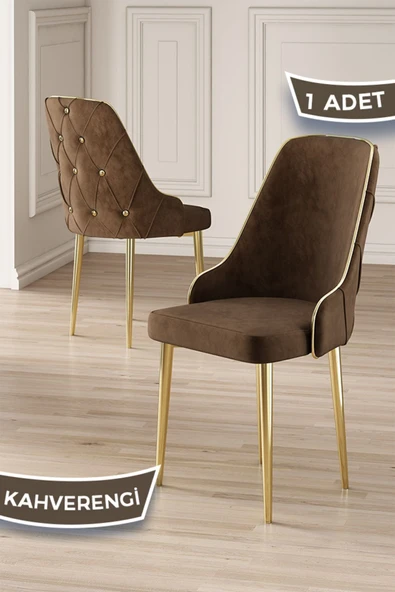 Canisa Krax Serisi 1.sınıf Babyface Kumaş Yemek Odası Sandalyesi Gold Metal Ayak 1 Adet Kahve Sandalye ürün görseli 1