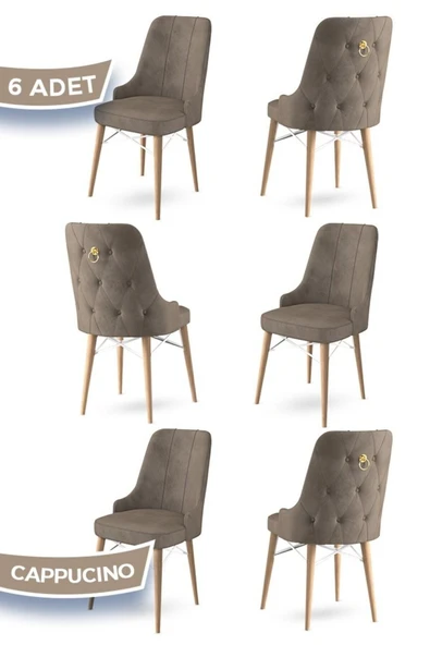 Canisa Concept Pare Serisi 6 Cappucino Sandalye 1.sınıf Babyface Ithal Kumaş Doğal Ahşap Ayak Gold Halkalı ürün görseli 1