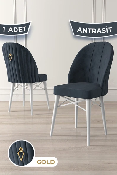 Canisa Ritim Serisi, Beyaz Gürgen Ayaklı, 1.sınıf Babyface Kumaş Antrasit Sandalye Gold Halkalı, 1 Adet ürün görseli 1