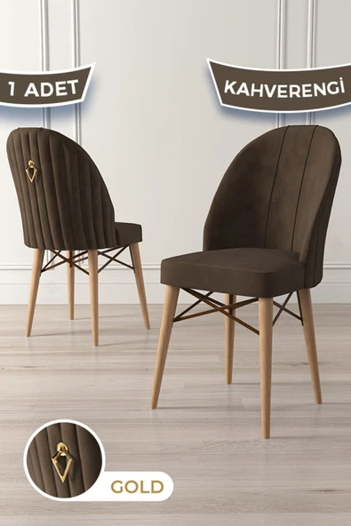 Canisa Ritim Serisi, 1.sınıf Babyface Kumaş Doğal Ahşap Ayak Gold Halkalı 1 Adet Cappucino Sandalye ürün görseli 1