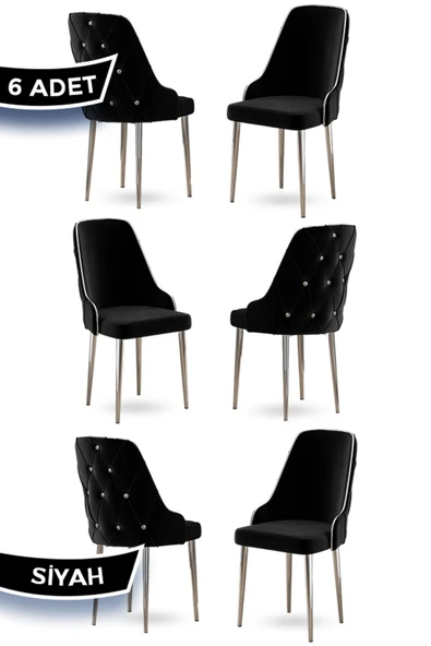 Canisa Concept Krax Serisi 1.sınıf Babyface Kumaş Yemek Odası Sandalyesi Gümüş Metal Ayak 6 Adet Sandalye ürün görseli 1