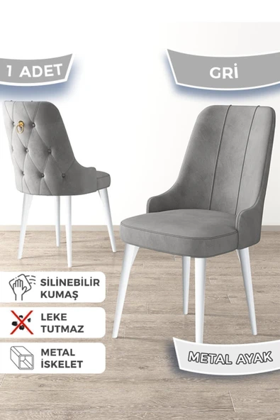 Canisa Newa Serisi, 1.sınıf Babyface Kumaş Beyaz Metal Ayaklı, 1 Adet Cappucino Sandalye Gold Halkalı ürün görseli 1