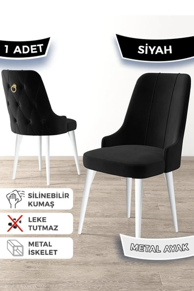 Canisa Newa Serisi, 1.sınıf Babyface Kumaş Beyaz Metal Ayaklı, 1 Adet Siyah Sandalye Gold Halkalı ürün görseli 1