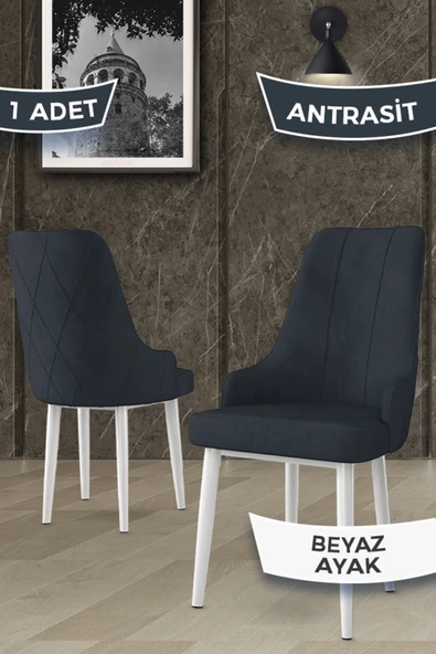Canisa Trex Serisi 1.sınıf Babyface Kumaş 1 Adet Antrasit Sandalye Beyaz Metal Ayak ürün görseli 1