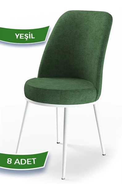 Canisa Concept Dexa Serisi, Üst Kalite Yemek Odası Sandalyesi, Metal Beyaz Iskeletli, 8 Adet Yeşil ürün görseli 1