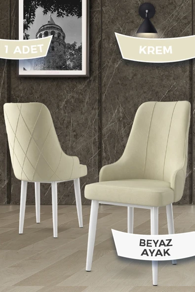 Canisa Concept Trex Serisi 1.sınıf Babyface Kumaş 1 Adet Krem Sandalye Beyaz Metal Ayak ürün görseli 1