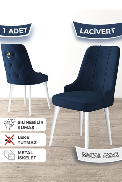 Canisa Newa Serisi, 1.sınıf Babyface Kumaş Beyaz Metal Ayaklı, 1 Adet Lacivert Sandalye Gold Halkalı ürün görseli 1