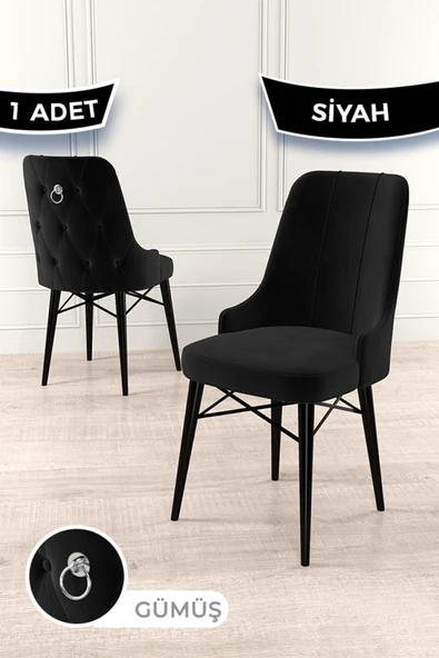 Canisa Concept Pare Serisi, 1 Adet 1.sınıf Babyface Ithal Kumaş Siyah Sandalye, Siyah Gürgen Ayak, Gümüş Halka ürün görseli 1