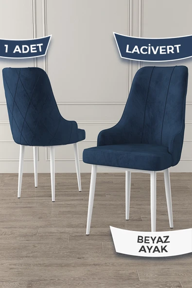 Canisa Trex Serisi 1.sınıf Babyface Kumaş Sandalye Beyaz Metal Ayak 1 Adet Lacivert Sandalye ürün görseli 1