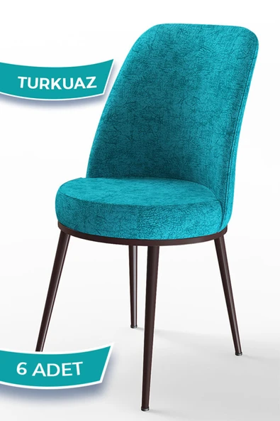 Canisa Dexa Serisi, Üst Kalite Mutfak Sandalyesi, 6 Adet Turkuaz Sandalye, Metal Kahverengi Iskeletli ürün görseli 1