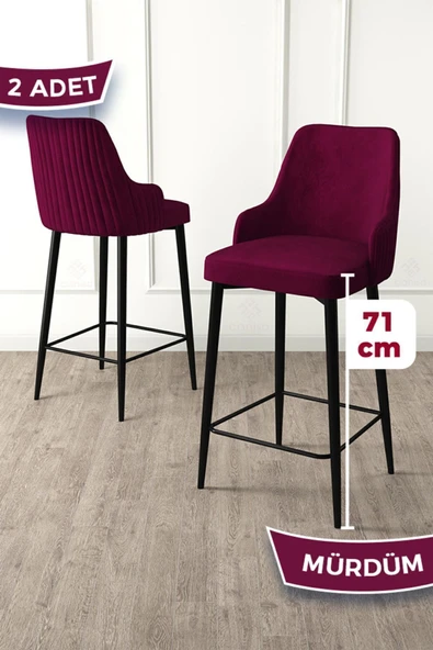 Canisa Enox Serisi, 2 Adet Mürdüm Sandalye Yemek Odası Bar Sandalyesi, Babyface Kumaş, Siyah Metal Ayak , ürün görseli 1