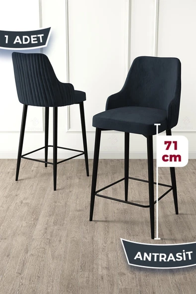 Canisa Enox Serisi, 1 Adet Antrasit Sandalye Yemek Odası Bar Sandalyesi, Babyface Kumaş, Siyah Metal Ayak, ürün görseli 1