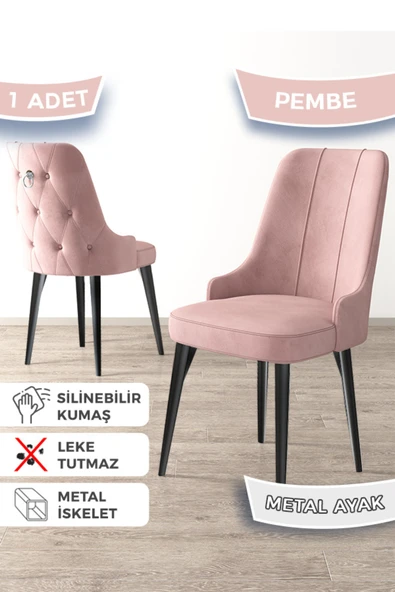 Canisa Newa Serisi, 1.sınıf Babyface Kumaş Siyah Metal Ayak Gümüş Halkalı, 1 Adet Pembe Sandalye ürün görseli 1