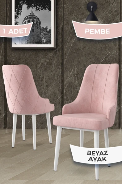 Canisa Concept Trex Serisi 1.sınıf Babyface Kumaş 1 Adet Pembe Sandalye Beyaz Metal Ayak ürün görseli 1
