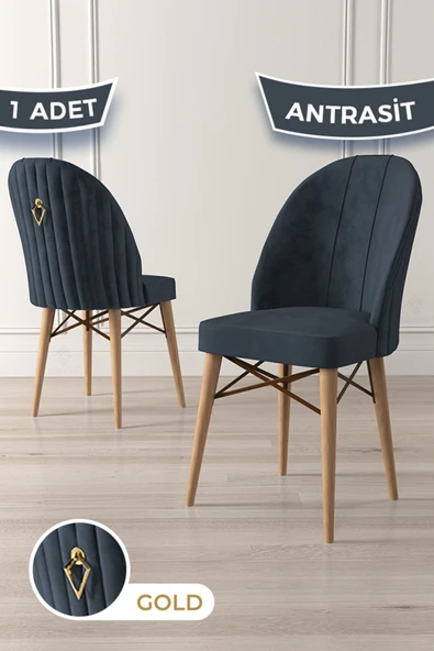Canisa Ritim Serisi, 1.sınıf Babyface Kumaş Doğal Ahşap Ayak Gold Halkalı 1 Adet Antrasit Sandalye ürün görseli 1