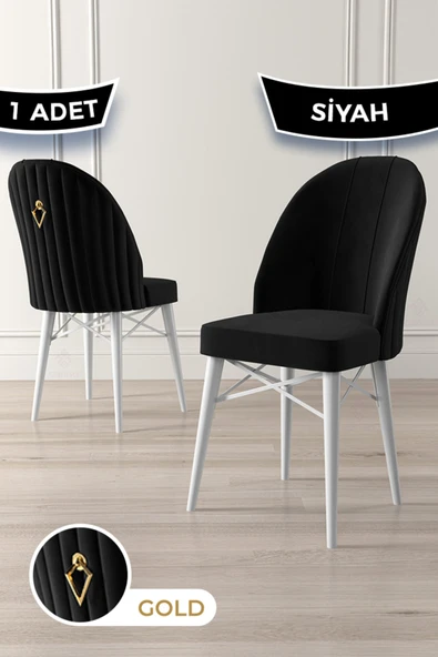 Canisa Ritim Serisi, Beyaz Gürgen Ayaklı 1.sınıf Babyface Ithal Kumaş Siyah Sandalye Gold Halka 1 Adet ürün görseli 1