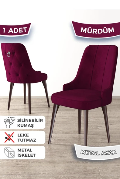 Canisa Newa Serisi, 1.sınıf Babyface Kumaş Kahve Metal Ayak Gümüş Halkalı, 1 Adet Mürdüm Sandalye ürün görseli 1