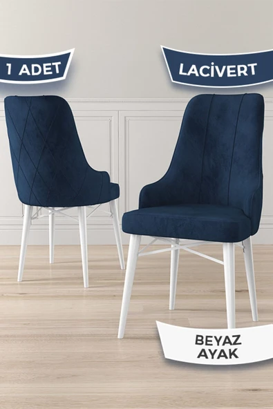 Canisa Neta Serisi 1.sınıf Babyface Kumaş Sandalye Beyaz Gürgen Ayak 1 Adet Lacivert Sandalye ürün görseli 1