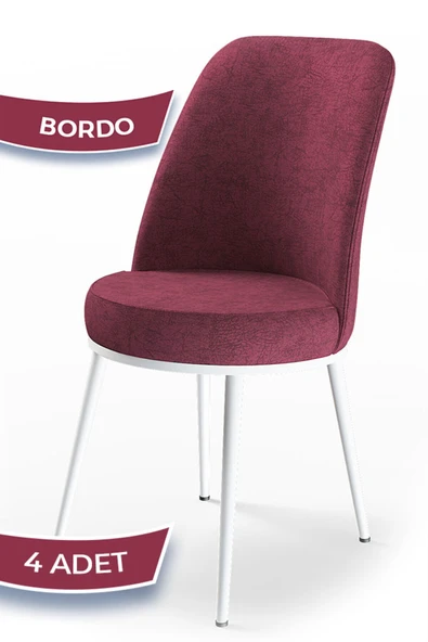 Canisa Dexa Serisi, Üst Kalite Mutfak Sandalyesi,4 Adet Bordo Sandalye, Metal Beyaz Iskeletli ürün görseli 1