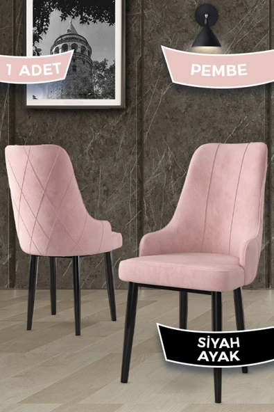 Canisa Trex Serisi 1.sınıf Babyface Kumaş Sandalye Siyah Metal Ayak 1 Adet Pembe Sandalye ürün görseli 1