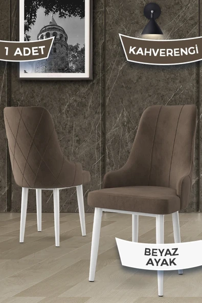 Canisa Concept Trex Serisi 1.sınıf Babyface Kumaş Beyaz Metal Ayak 1 Adet Kahve Sandalye ürün görseli 1