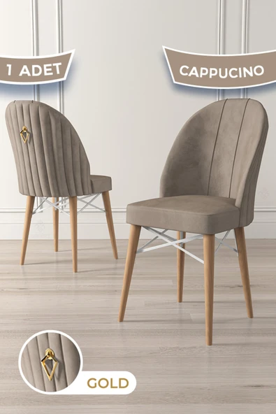 Canisa Ritim Serisi, 1.sınıf Babyface Kumaş, 1 Adet Cappucino Sandalye, Doğal Ahşap Ayak, Beyaz Kafesli ürün görseli 1