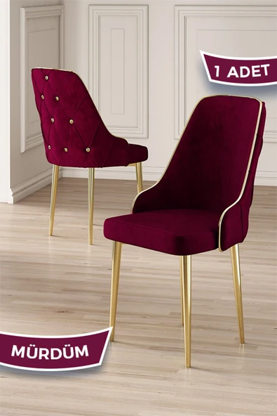 Canisa Krax Serisi 1.sınıf Babyface Kumaş Yemek Odası Sandalyesi Gold Metal Ayak 1 Adet Mürdüm Sandalye ürün görseli 1