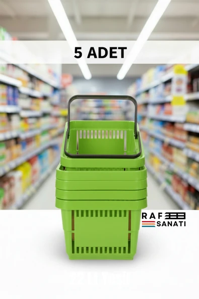 5 ADET / 22 Litre Plastik Market Alışveriş Sepeti Profesyonel Market Mağaza El Sepeti Yeşil ürün görseli 1