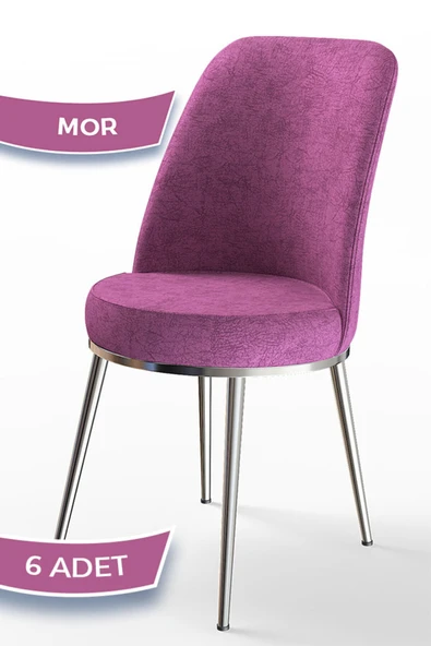 Canisa Concept Dexa Serisi Mor Renk 6 Adet Sandalye, Renk Mor, Ayaklar Krom ürün görseli 1