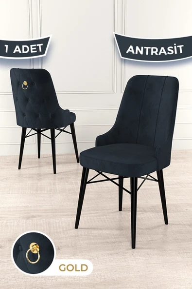 Canisa Concept Pare Serisi 1.sınıf Babyface Kumaş Antrasit Sandalye Gold Halkalı, Siyah Gürgen Ayak ürün görseli 1