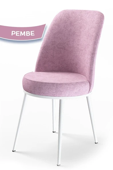 Canisa Concept Dexa Serisi Pembe Renk Sandalye Mutfak Sandalyesi, Yemek Sandalyesi Ayaklar Beyaz ürün görseli 1