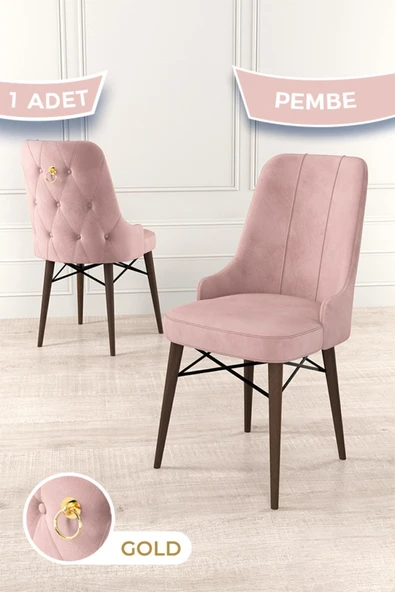 Canisa Concept Pare Serisi, 1.sınıf Babyface Kumaş, Pembe Sandalye Gold Halkalı, Ceviz Gürgen Ayak ürün görseli 1
