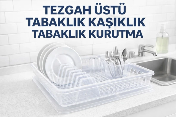 Şeffaf Tezgah Üstü Bulaşıklık - Tabaklık - Kurutmalık Bulaşık Düzenleyicisi ürün görseli 1