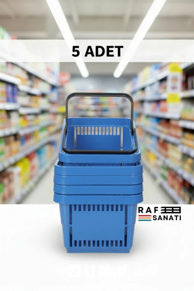5 ADET / 22 Litre Plastik Market Alışveriş Sepeti Profesyonel Market Mağaza El Sepeti Mavi ürün görseli 1