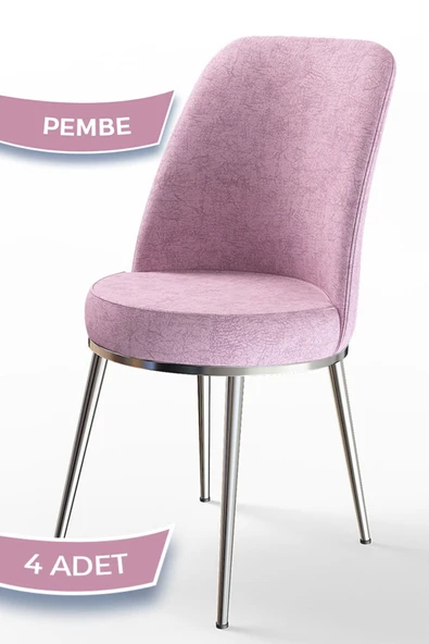 Canisa Concept Dexa Serisi Pembe Renk 4 Adet Sandalye, Renk Pembe, Ayaklar Krom ürün görseli 1