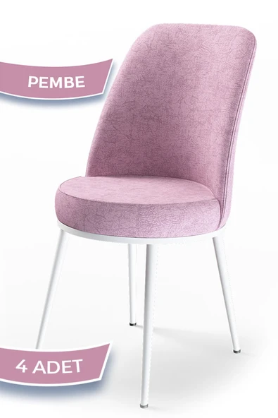 Canisa Concept Dexa Serisi Pembe Renk 4 Adet Sandalye, Renk Pembe, Ayaklar Beyaz ürün görseli 1