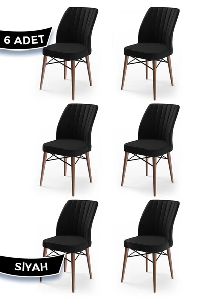 Canisa Concept Flex Serisi Siyah Renk /gürgen Ayaklı Sandalye 6 Adet ürün görseli 1
