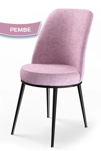 Canisa Concept Dexa Serisi Sandalye Pembe Renk- Siyah Ayaklı 1.sınıf Mutfak Sandalyesi Silinebilir Kumaş ürün görseli 1