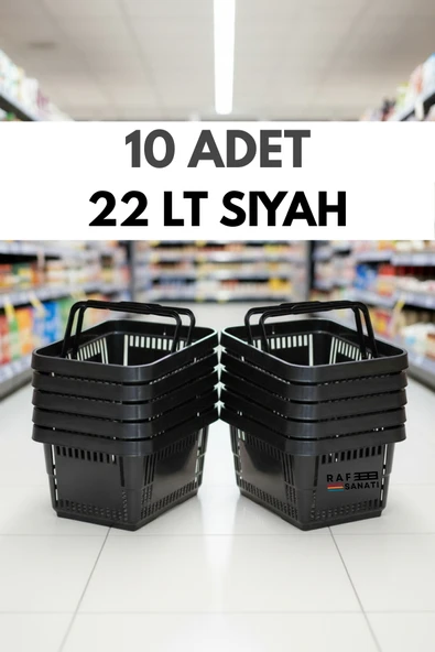 10 ADET / 22 Litre Plastik Market Alışveriş Sepeti Profesyonel Market Mağaza El Sepeti Siyah ürün görseli 1