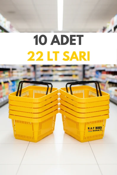 10 ADET / 22 Litre Plastik Market Alışveriş Sepeti Profesyonel Market Mağaza El Sepeti Sarı ürün görseli 1