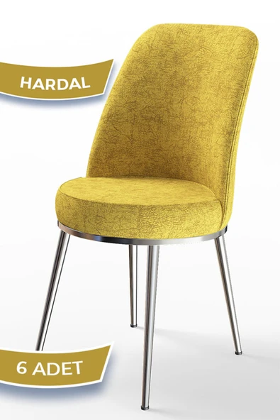 Canisa Concept Dexa Serisi Hardal Renk 6 Adet Sandalye, Renk Hardal, Ayaklar Krom ürün görseli 1